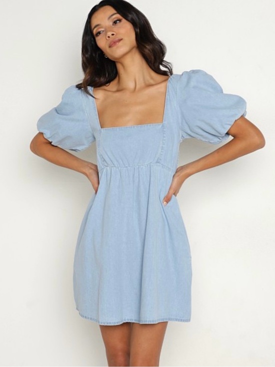 Show Me Your MuMu Dresses & Skirts - Show Me Your MuMu Denim Puff Sleeve Babydoll Dress